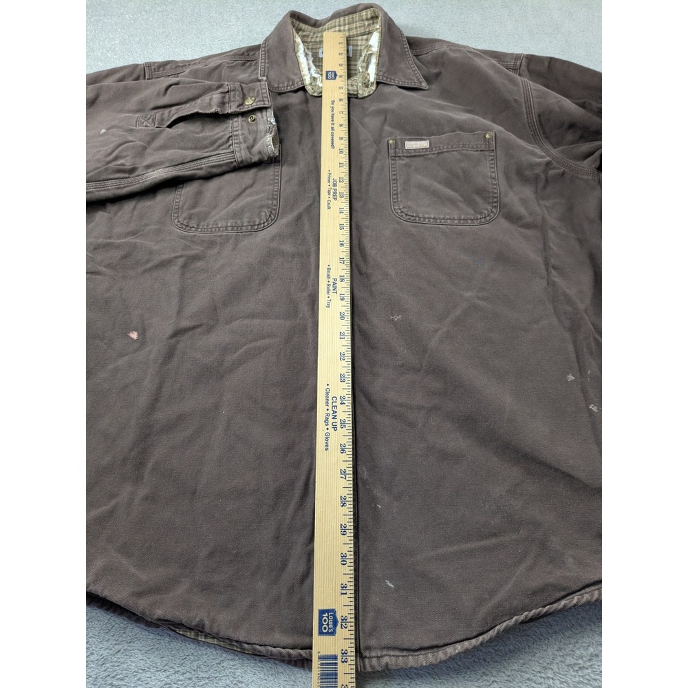 Carhartt Mens XL Tall Brown Canvas Shirt Jacket Plaid Lined Distressed Workwear - Picture 6 of 16